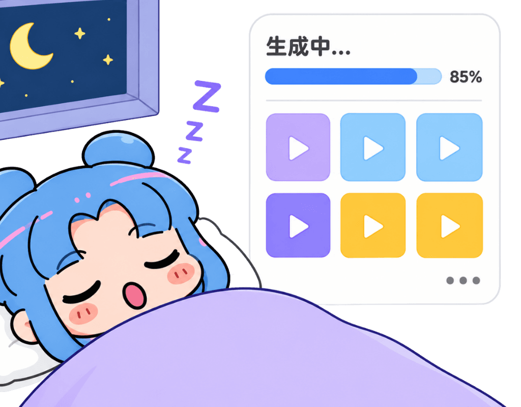 就寝中に学習ショート動画が自動生成される様子