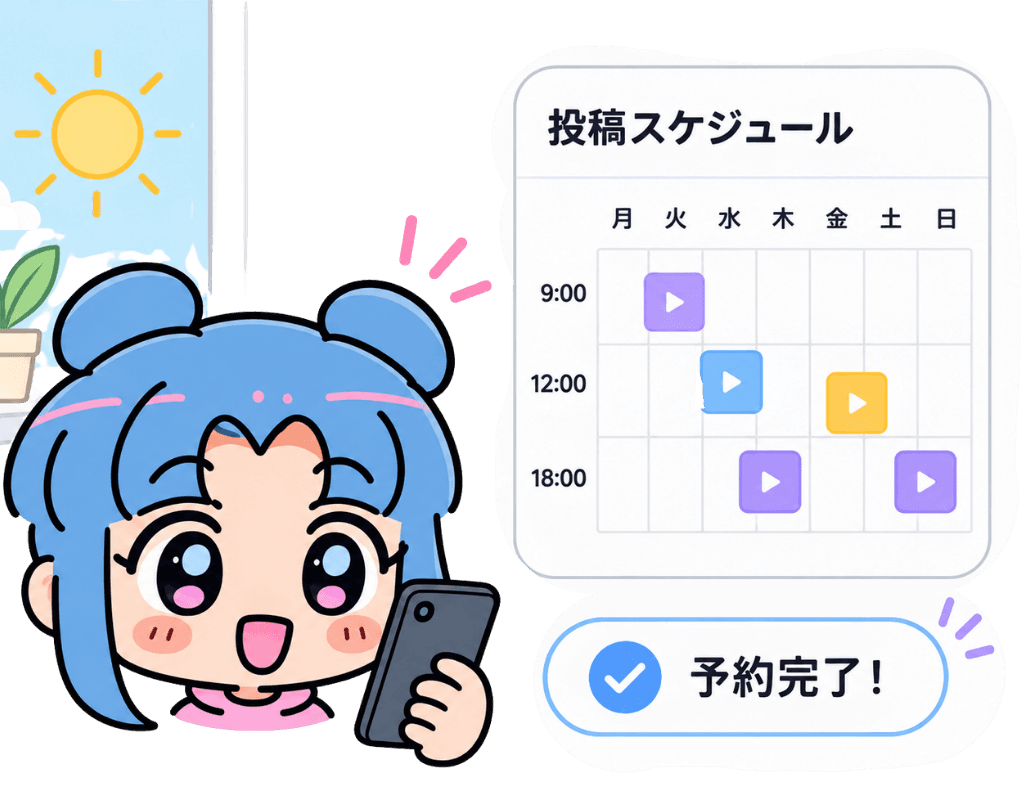 完成したショート動画を投稿予約するクリエイター